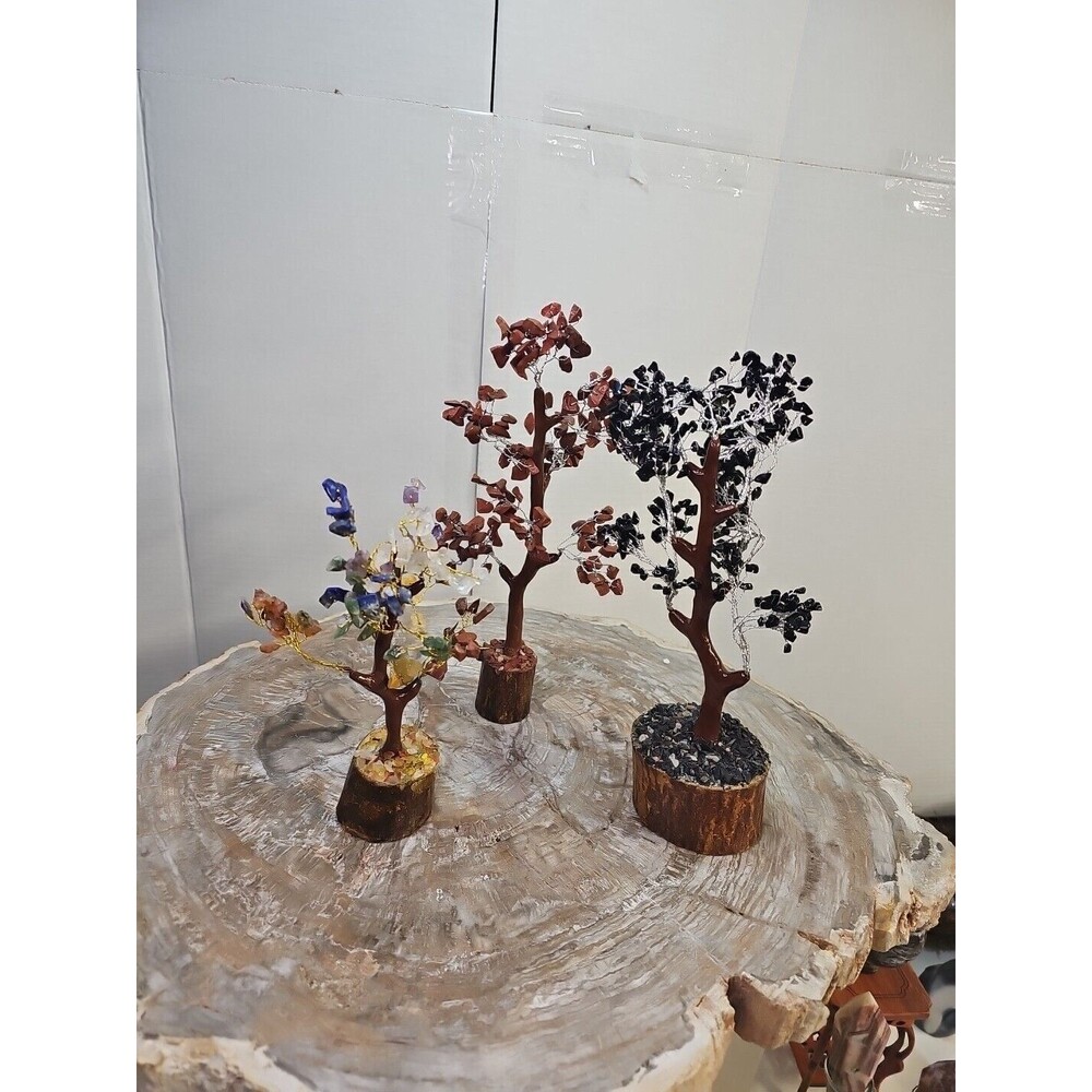 3 Pcs 300 Carnelian+Amet hyst+Crystal Gemstones Golden Branches Bonsai Tree - Picture 6 of 12